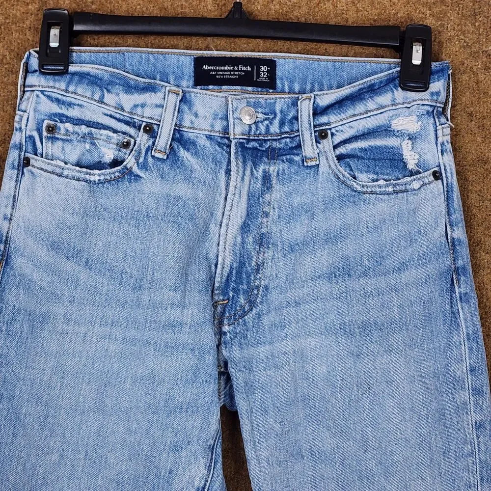 EUC Abercrombie & Fitch Vintage Men Stretch 90s Straight Jeans 30x32 Light Wash